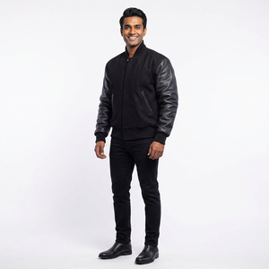 New Wholesale Black <b>White</b> Color Uniform Casual College <b>Men</b> Coats Embroidery Baseball Varisty <b>Jackets</b> for Winter - Product Image 1
