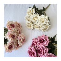 Fleur artificielle QYY de haute qualité à prix d'usine, rose diamant à 7 têtes en soie enduite Wenjuan
