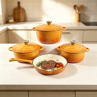 Set Peralatan Masak Enamel Cast Iron 4 Pcs, Dutch Oven, Wajan, Set Peralatan Masak, Aman untuk Induksi & Oven, Tahan Lama, Set Panci Masak, Bersertifikasi LFGB FDA