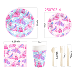 Juego de Vajilla para Fiesta de Cumpleaños Infantil DAMAI con Temática de Mariposas, Incluye 7 y 9 Platos de Papel, Vasos y Servilletas para 8 Personas - Product Image 6