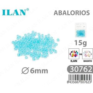 Perline Ilan Abalorios 6mm, Rondelle Sfaccettate Trasparenti Azzurre, 15g - Product Image 1