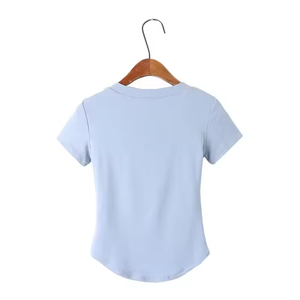 Camiseta de Manga Corta con Cuello en V y Corte Curvo en la Parte Inferior para Mujer, Camiseta Informal de Verano 2023, Tops para Mujer - Product Image 3