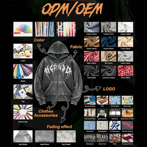 Sweat à capuche unisexe en <span class=keywords><strong>molleton</strong></span> épais 100 % coton lavé, imprimé DTG/DTF personnalisé, brodé, avec fermeture éclair, idéal pour l'hiver - Product Image 5