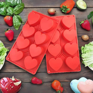 Stampi in <span class=keywords><strong>Silicone</strong></span> a Forma di <span class=keywords><strong>Cuore</strong></span> COKWO, Set da 2, 8 Cavità, per Torte, Pasticceria, Gelatine, Budini, Sapone Artigianale, Cioccolato, Muffin, Senza Ftalati - Product Image 2