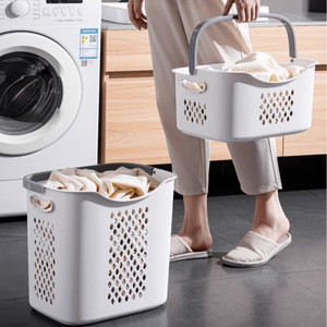 Laundry <b>Basket</b> <b>Plastic</b> Hollow Rectangle Portable Clothing Organizer for Home Bathroom Use - Product Image 3