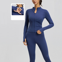 Veste de yoga respirante pour femme en Spandex/Polyester de haute qualité avec fermeture éclair, col montant, manches longues, coupe ajustée et extensible pour le fitness
