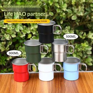 Tasse à café en acier inoxydable 304 avec poignée en bois anti-brûlure, isolation thermique, logo, pour le camping en plein air, les voyages, portable, haute température - Product Image 2