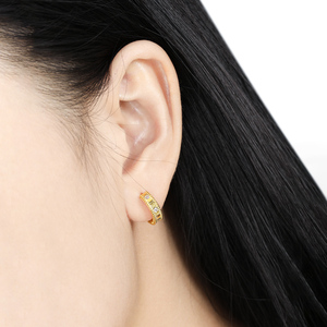 WMEA776 Boucles d'oreilles créoles CZ Rope Edge Chunky Hoops Boucles d'oreilles en argent sterling plaqué or avec zircon cubique. - Product Image 6