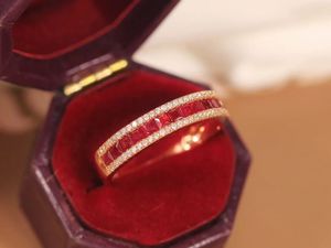 Bague de mariage vintage Xinfly en or rose 18 carats, demi-cercle avec rubis rouge sang de pigeon de 0,7 ct, bijoux en diamant certifiés - Product Image 2