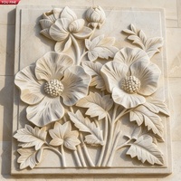 YOUFINE Décoration murale élégante en marbre blanc avec relief floral pour villa