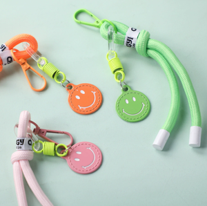 Custom Eco-Friendly Smile Face Logo Braided Metal & Nylon Rope Paracord Keychain Hook Lanyards with Silk Screen Printing