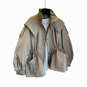 Nueva Chaqueta Blusón Vaquera Impermeable con Cuello Alto y Parches Casuales para Mujer, Todas las Temporadas - Product Image 1