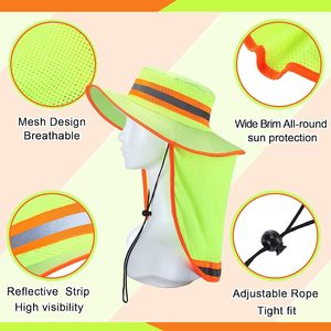 Chapeau de soleil réfléchissant haute visibilité avec protège-nuque, chapeau de travail de sécurité à large bord, casquette respirante pour hommes et femmes ouvriers - Product Image 5