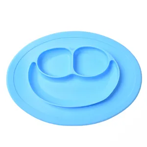 Non Slip Suction Cup Unbreakable Feeding Placemats Silicone Divided Baby Plates For Toddler Baby Kids