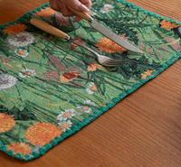 Set de table et chemin de table rectangulaires en polyester/coton tissé, antidérapants, motif végétal vintage, logo personnalisé, OEM/ODM disponible