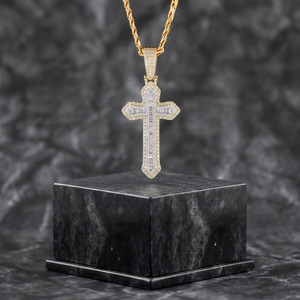 Colgante de Cruz de Hielo con Moissanita, Plata de Ley 925, Chapado en Rodio y Oro Rosa, Joyería Unisex Estilo Punk para Fiesta - Product Image 1