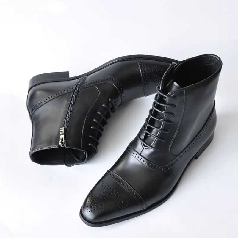 New fashion anti-slip waterproof wear-resistant side zipper lace-up wholesale large size business leather boots for men