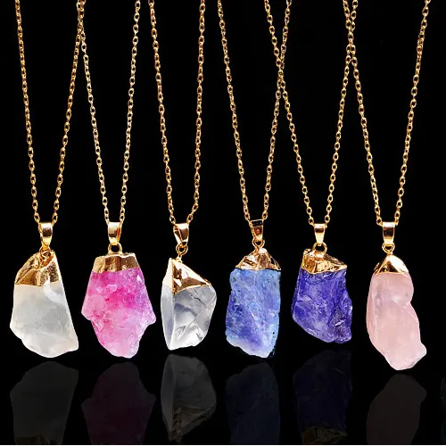 High Quality Woman Mens Charm Clear Irregular Crystal Amethyst Quartz Real Gem Natural Stone Pendant Necklace Jewelry