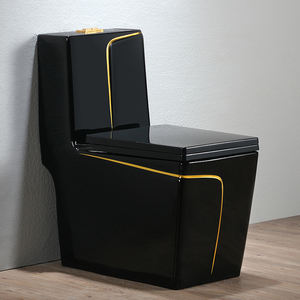 WC Deluxe Baño Artículos sanitarios <span class=keywords><strong>Inodoro</strong></span> de cerámica <span class=keywords><strong>integrado</strong></span> y juego de lavabo Baño <span class=keywords><strong>Inodoro</strong></span> negro dorado - Product Image 4