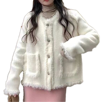 Damen Casual Kurzer Nerzvelours-Mantel mit Quastenkragen Gestrickter Cardigan für Herbst Winter Neuer Socialite-Look