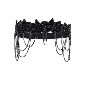 Diadema negra con borlas y cuentas de diamantes de imitación para disfraz de fiesta de los años 20 - Product Image 1