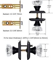 Poignées de porte en verre cristal vintage avec verrouillage d'intimité et base en laiton pour chambre, salle de bain, cuisine