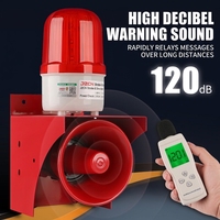 120dB Sprachansage mit einstellbarer Lautstärke, 12V/24V/220V Ton-Licht-Alarm, LED-Blitzlicht, mehrfarbig, Aluminiumlegierung, Wandmontage, Feueralarm