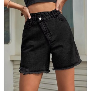 Short en jean vintage taille haute pour femme, coupe droite, délavé aux enzymes, effet amincissant, bords effilochés, en polyester/coton - Product Image 4