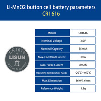 Paquete de 5 Baterías de Botón de Litio Primarias de 3V 55mAh CR1616 Li-MnO2 para Reloj, Control Remoto, Linterna, Juguetes, Automóvil