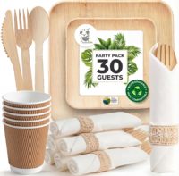 Service de vaisselle en bambou compostable, assiette jetable biodégradable pour les occasions de rentrée scolaire