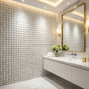 Mosaico 3D in Marmo Bianco di <span class=keywords><strong>Carrara</strong></span> di Lusso a 13 Facce, Piastrelle in Pietra Naturale per Decorazione Murale in Progetti di Alta Gamma e Ville - Product Image 4