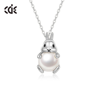 Collier pendentif en argent sterling 925 CDE YN1026, forme de lapin mignon pour enfants, perle Edison plaquée or 18 carats, qualité AAAAA