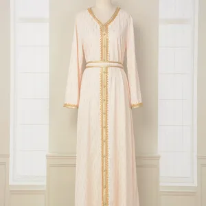 Платье на ближневосточном стиле с вышивкой золотыми бусинами, кружевное приталенное мусульманское платье, простая повседневная Исламская одежда