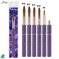 Pinceaux ovales en acrylique Kolinsky à manche métallique orné de strass violets, outils de nail art de qualité supérieure pour gel de construction 3D