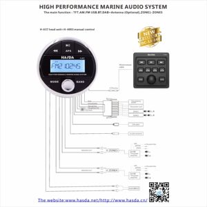 Package Marine Audio <b>Stereo</b> Radio <b>System</b> Package BT with 2*6.5" Marine Speakers Antenna and USB Cable H-837+H-065+H-057+H-071 - Product Image 5