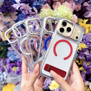 Coque de téléphone transparente à paillettes et diamants pour iPhone 17 Pro Max 16 Pro Max, magnétique, antichoc, avec béquille <span class=keywords><strong>invisible</strong></span> pliable - Product Image 1