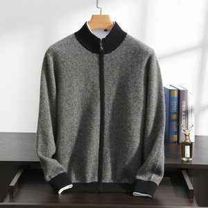 เสื้อโค้ทบริสุทธิ์ผ้าแคชเมียร์คาร์ดิแกนถักหนาพร้อมแขนสะพายไหล่มีซิปแบบลำลองของผู้ชาย Qiaoyatou - Product Image 3