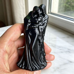 Figuras <span class=keywords><strong>de</strong></span> Obsidiana Negra Natural para Halloween, 10 cm, Talladas a Mano, Acabado Arenado, Estatuas <span class=keywords><strong>de</strong></span> Cristal <span class=keywords><strong>de</strong></span> Cuervo/Coruja/Bruxa/Murciélago/Calavera, Decoración - Product Image 5