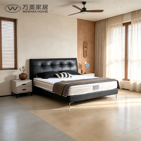 Lit en fer moderne et abordable, recouvert de cuir noir, avec rangement, taille King/Queen, structure en bois assemblée pour chambre à coucher V427