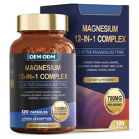 Complément alimentaire complexe de magnésium 12-en-1 OEM/ODM avec 12 types actifs de magnésium, 700 mg par portion, 120 capsules