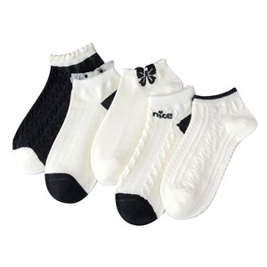 Women Ankle Socks White Black Toe Breathable Sweat Absorbing Regular Casual Socks For Spring Summer - Product Image 4