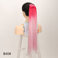 Perruque en fibres chimiques de style droit à 9 brins de 24 pouces avec tresse dorée longue queue de cheval perruque droite avec anneau de cheveux de couleur sale