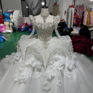 Robe de mariée Jancember XS258, magnifique robe de bal à manches longues avec fleurs 3D, robe de mariée pour femmes - Product Image 4