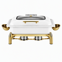 KUNTAI Réchaud de buffet rectangulaire de luxe en acier inoxydable martelé blanc, alimenté à l'alcool, 9L, hydraulique, A++ Énergie