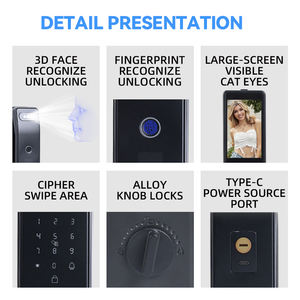 TTlock Tuya <span class=keywords><strong>WiFi</strong></span> Code numérique Carte IC Clés d'empreintes digitales Serrure de porte électronique intelligente entièrement automatique Serrure de porte intelligente 3D avec caméra - Product Image 6