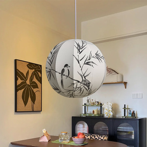 Lampe suspendue en tissu de style japonais, 30 cm, 40 cm, 50 cm, ronde, base d'ampoule E27, lampe de salon de thé zen, lampe de chambre à coucher - Product Image 2