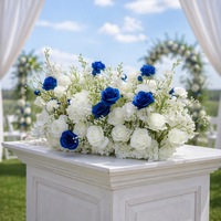 Rangkaian Bunga Artifisial Biru Dongker Putih, Dekorasi Bunga Palsu Hydrangea Mawar untuk Hiasan Tengah Meja Pernikahan