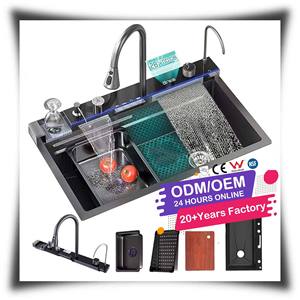 <span class=keywords><strong>Lavello</strong></span> da Cucina a Cascata LED <span class=keywords><strong>Nero</strong></span> in Acciaio Inox 304 di Alta Qualità con Funzioni Multiple e Lavabicchieri - Product Image 1
