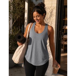 Women's Cotton Athletic Tank <b>Top</b> Sleeveless Loose Fit Moisture Wicking Quick Dry Breathable Mesh Racerback Longline Yoga Workout - Product Image 3