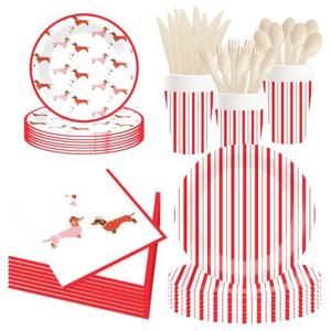 DAMAI Red and White Dachshund Weiner Dog Tableware Set Disposable Paper <b>Plates</b> Red Striped Party <b>Plates</b> Napkins for Baby <b>Shower</b> - Product Image 5